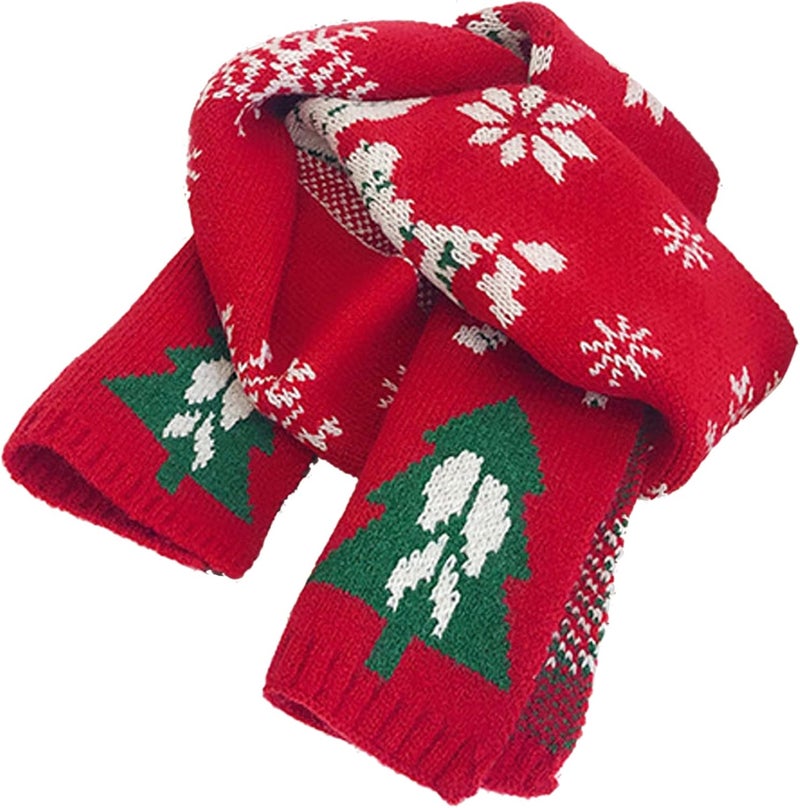 Felite Fnn Kids Christmas Reindeer Snowflake Scarf Fall Winter Warm Knit Scarf - Image 1